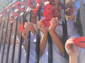 Students place poppies