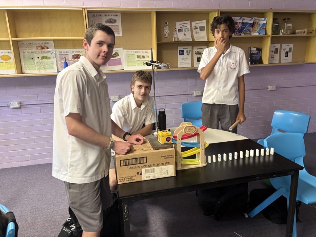 Students creating a Rube Goldberg