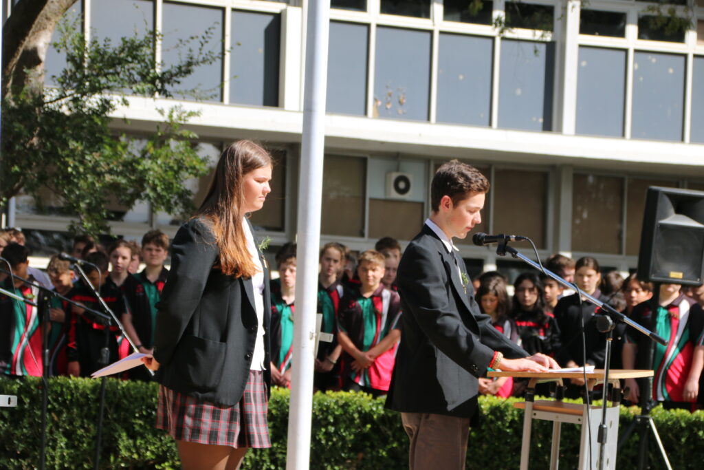 Confident prefects led the school ANZAC ceremony with leadership, respect, and community pride.