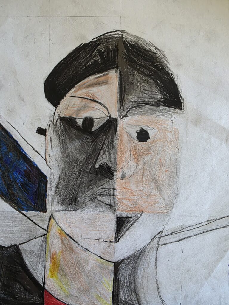 Students use the gridding technique to map out facial features, ensuring proportional accuracy in their portrait drawings_