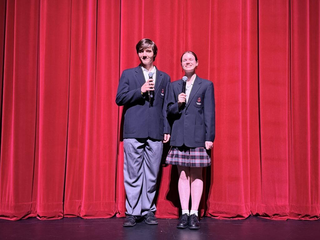 Year 11 Drama students lead with confidence, professionalism and outstanding stage presence. Xavier and Polly comperes